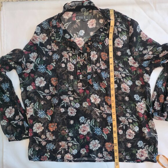 Jessica Graaf Black Floral Chiffon Blouse. Size Large. Like New. UK - Picture 9 of 13